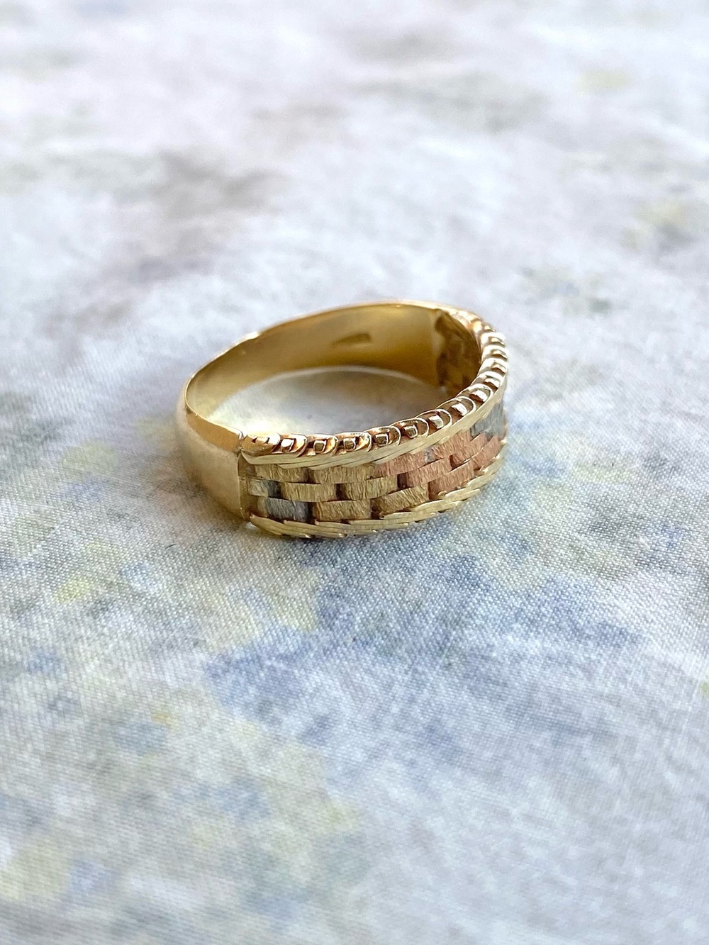 Vintage Multi-Tone Gold Woven Design 14k Band Ring Made in Italy